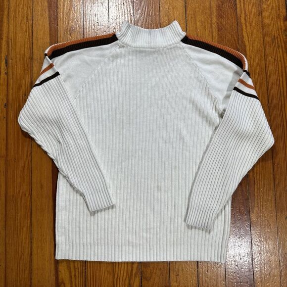 Old Skool Urban Wear Sz L Brown Orange Striped Sweater Turtleneck 100% Acrylic - Picture 1 of 10